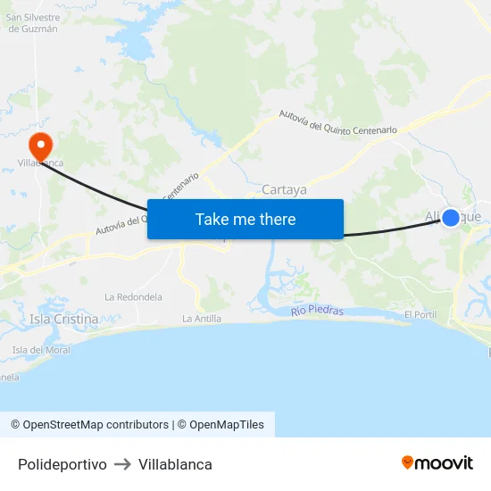 Polideportivo to Villablanca map