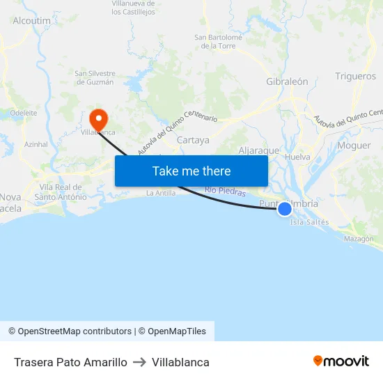Trasera Pato Amarillo to Villablanca map