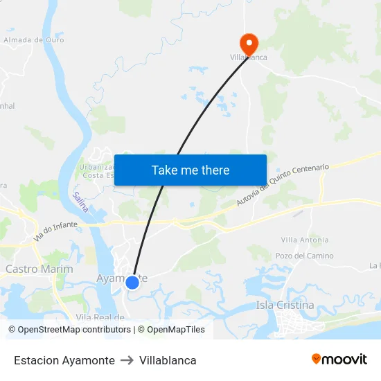 Estacion Ayamonte to Villablanca map