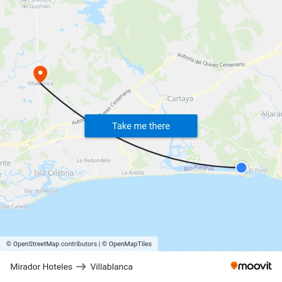Mirador Hoteles to Villablanca map