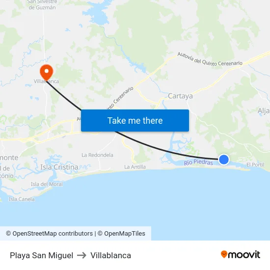 Playa San Miguel to Villablanca map