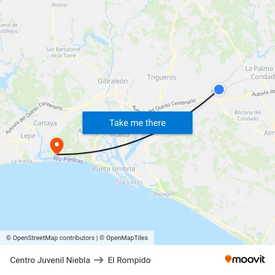 Centro Juvenil Niebla to El Rompido map