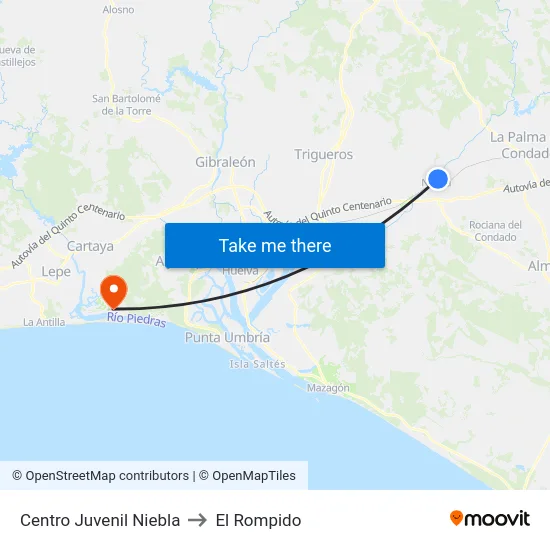Centro Juvenil Niebla to El Rompido map