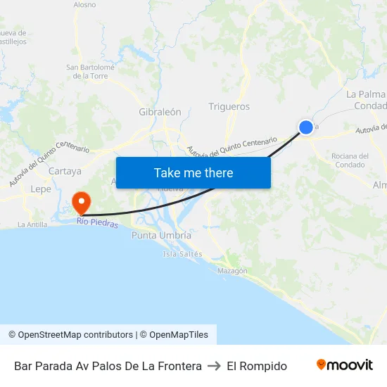 Bar Parada Av Palos De La Frontera to El Rompido map