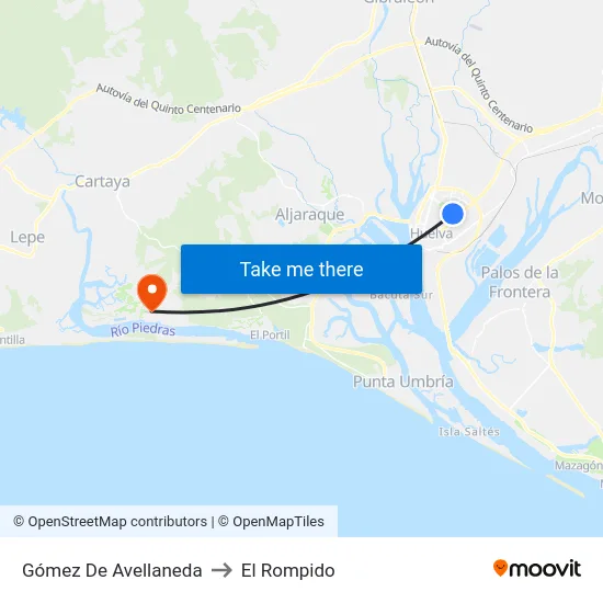 Gómez De Avellaneda to El Rompido map