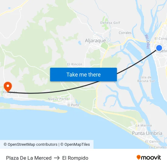 Plaza De La Merced to El Rompido map