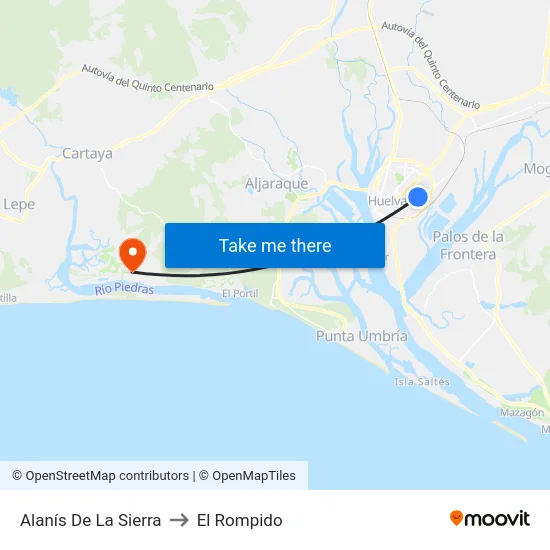 Alanís De La Sierra to El Rompido map