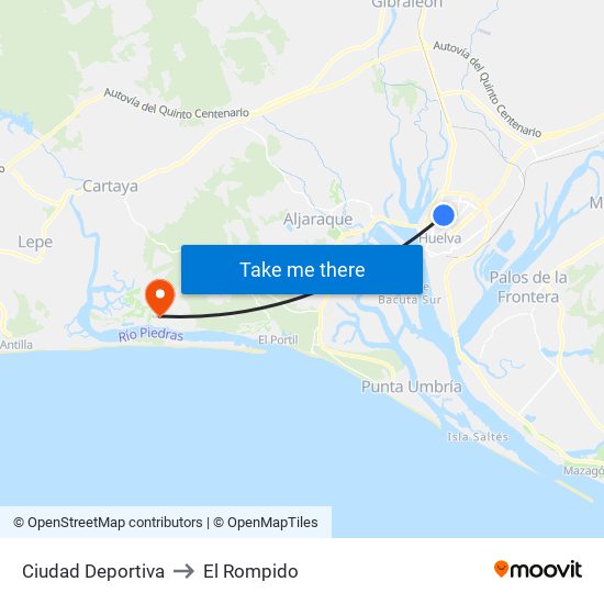 Ciudad Deportiva to El Rompido map
