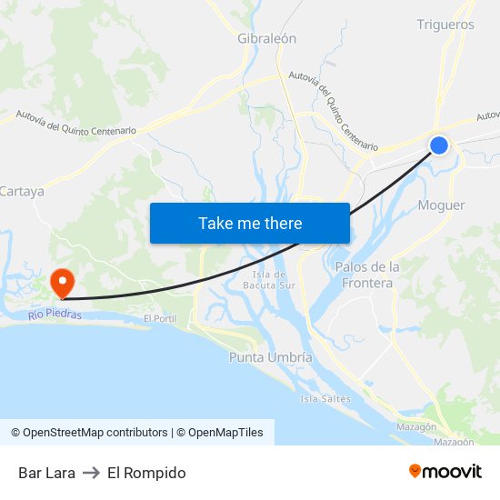 Bar Lara to El Rompido map