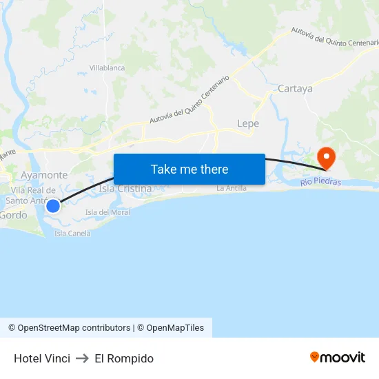 Hotel Vinci to El Rompido map