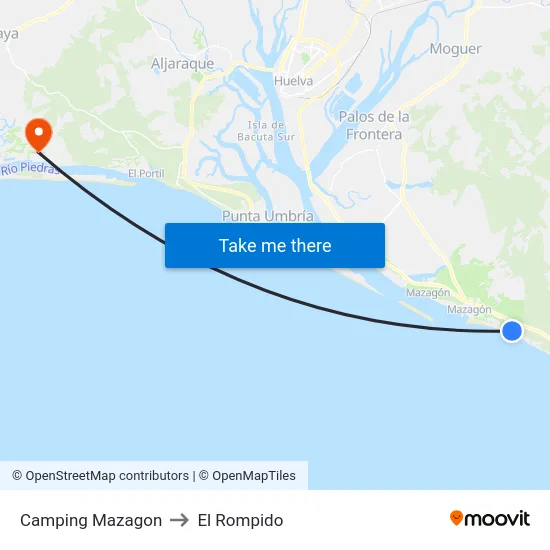 Camping Mazagon to El Rompido map