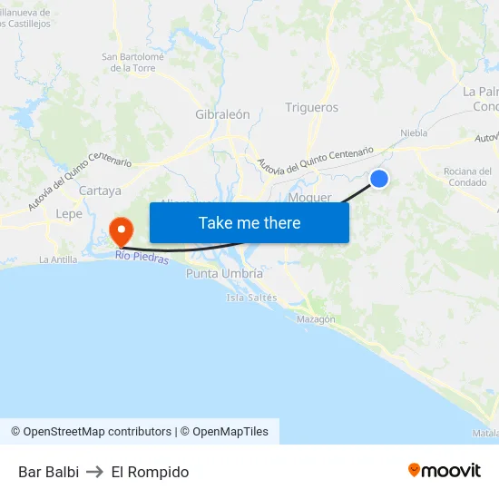 Bar Balbi to El Rompido map