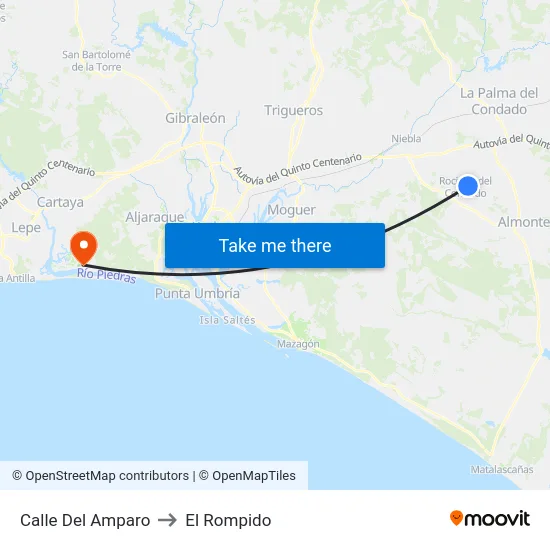 Calle Del Amparo to El Rompido map
