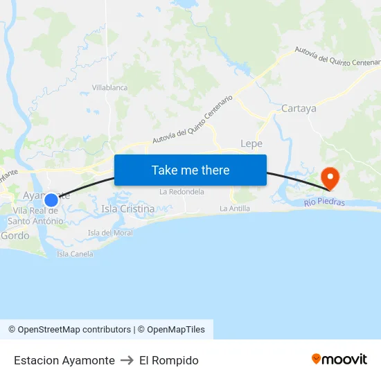 Estacion Ayamonte to El Rompido map