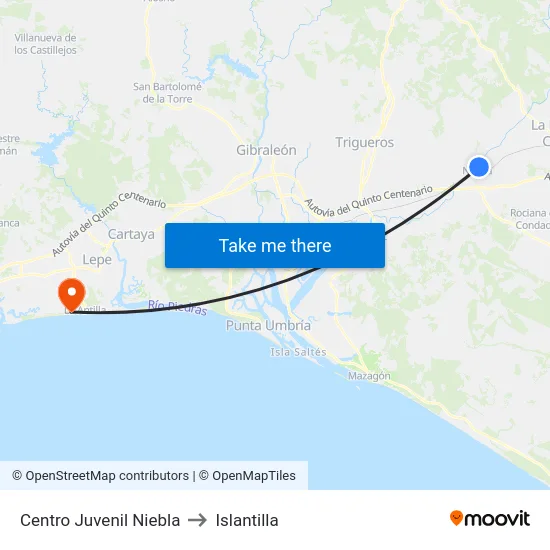 Centro Juvenil Niebla to Islantilla map