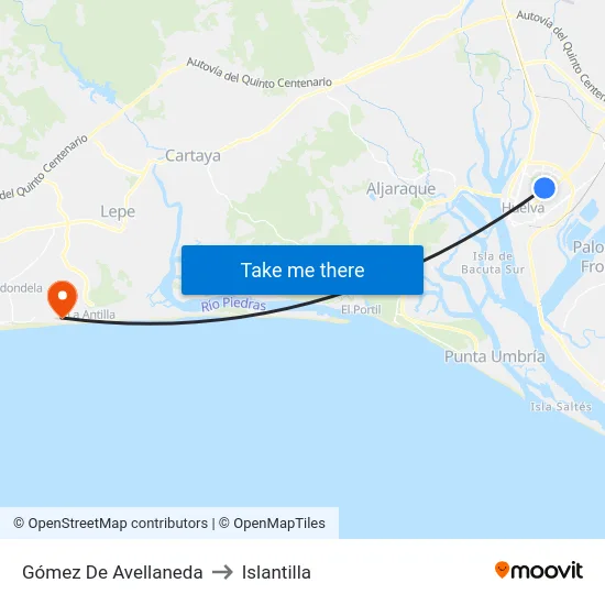 Gómez De Avellaneda to Islantilla map