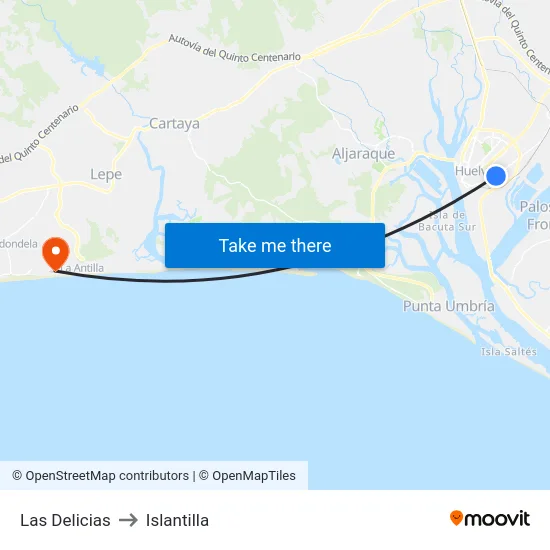 Las Delicias to Islantilla map