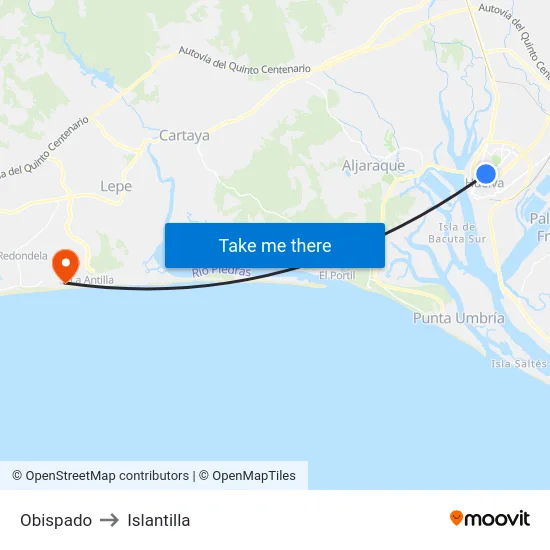 Obispado to Islantilla map
