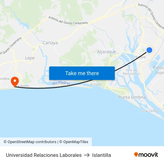 Universidad Relaciones Laborales to Islantilla map