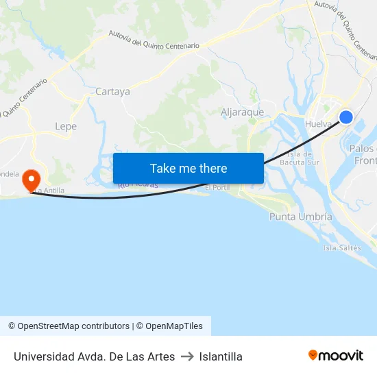 Universidad Avda. De Las Artes to Islantilla map