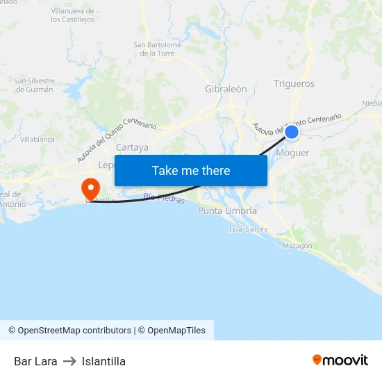 Bar Lara to Islantilla map