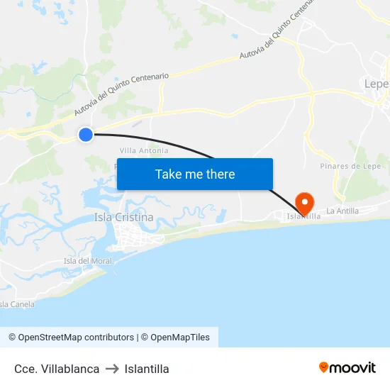 Cce. Villablanca to Islantilla map