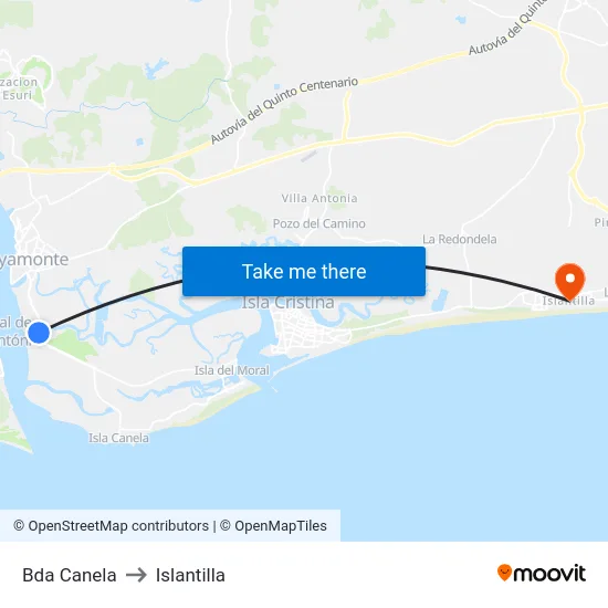 Bda Canela to Islantilla map
