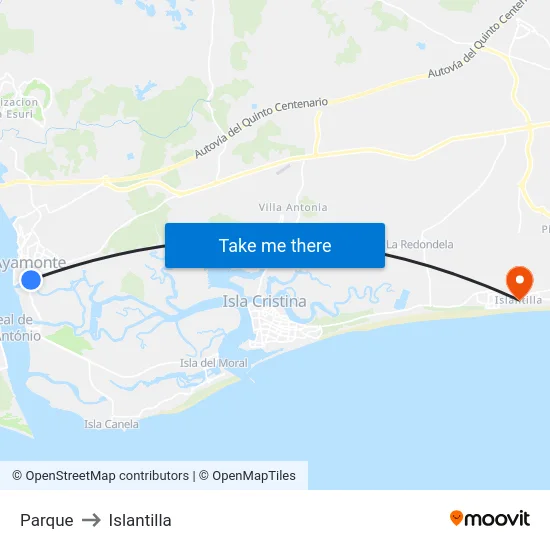 Parque to Islantilla map