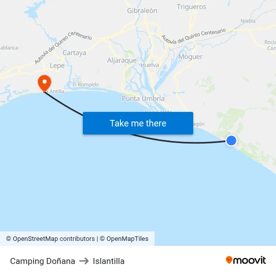 Camping Doñana to Islantilla map