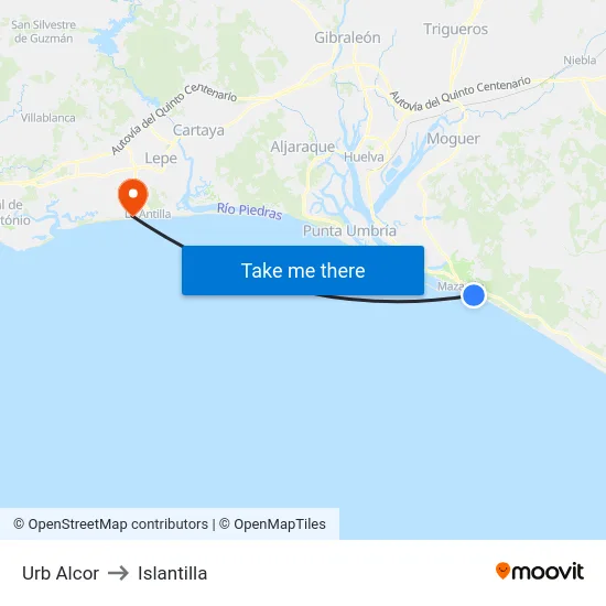 Urb Alcor to Islantilla map