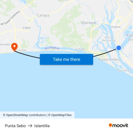 Punta Sebo to Islantilla map