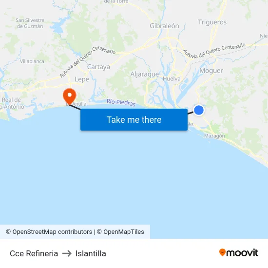 Cce Refineria to Islantilla map