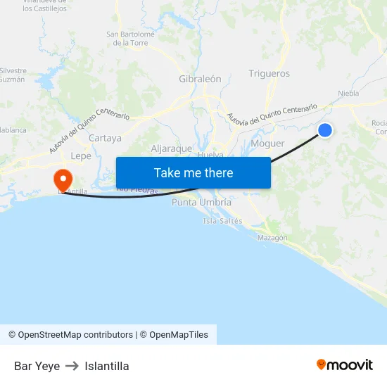 Bar Yeye to Islantilla map