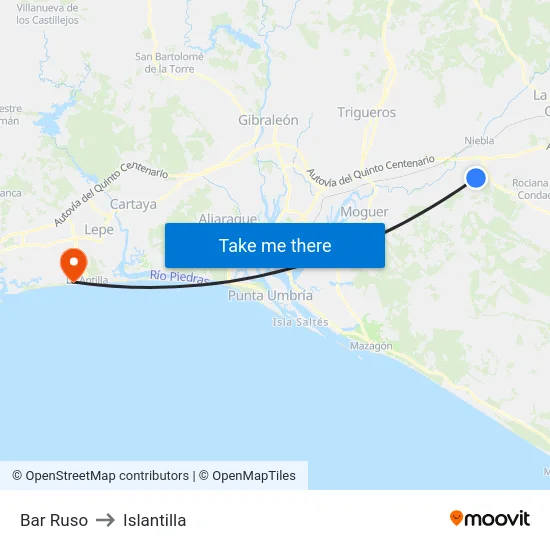 Bar Ruso to Islantilla map
