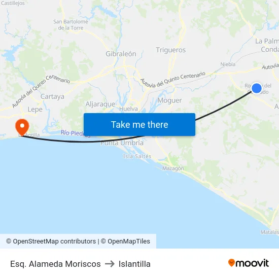 Esq. Alameda Moriscos to Islantilla map