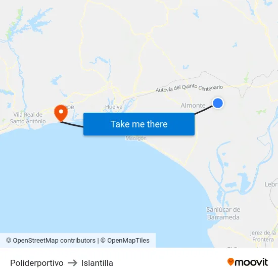 Poliderportivo to Islantilla map