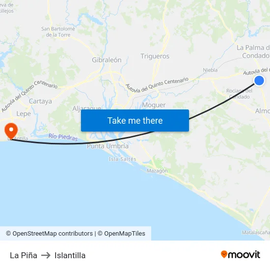 La Piña to Islantilla map