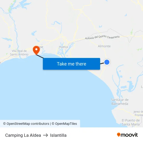 Camping La Aldea to Islantilla map