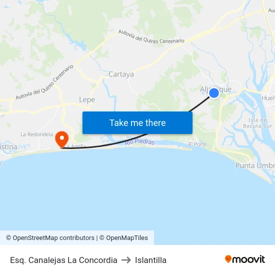 Esq. Canalejas La Concordia to Islantilla map