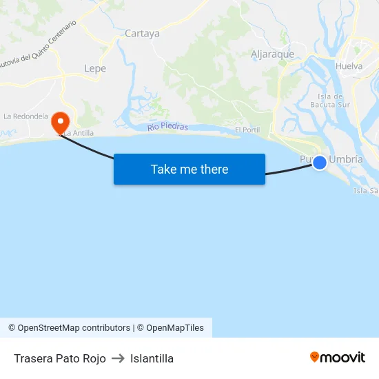 Trasera Pato Rojo to Islantilla map