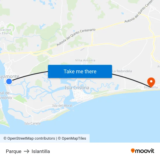 Parque to Islantilla map