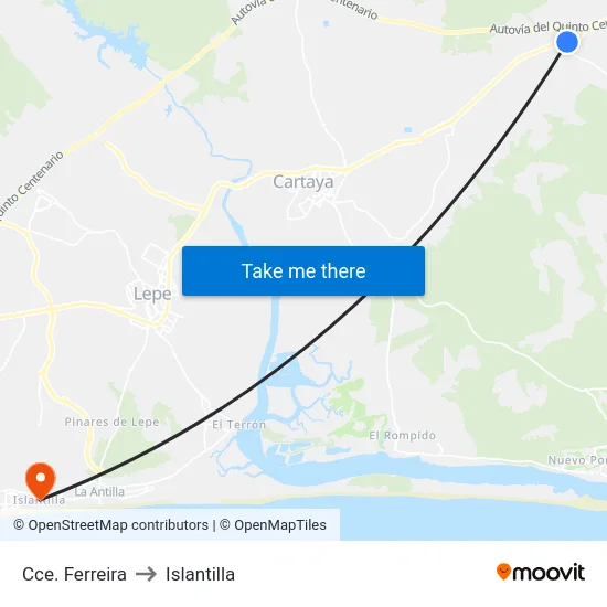 Cce. Ferreira to Islantilla map