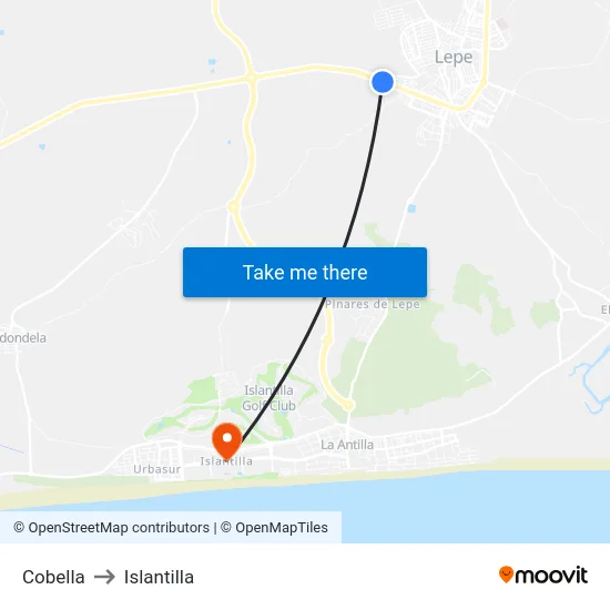 Cobella to Islantilla map