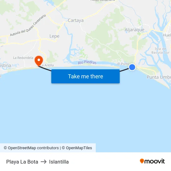 Playa La Bota to Islantilla map