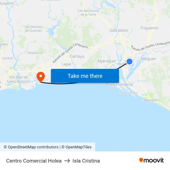 Centro Comercial Holea to Isla Cristina map