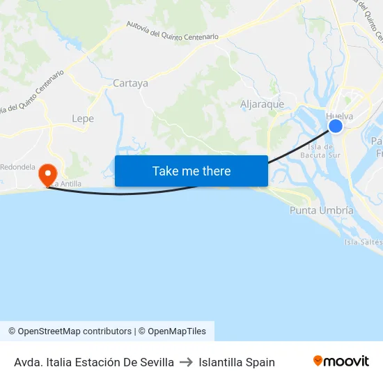 Avda. Italia Estación De Sevilla to Islantilla Spain map