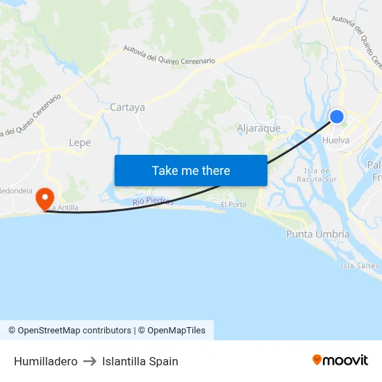 Humilladero to Islantilla Spain map