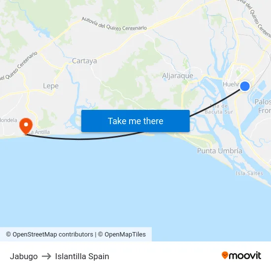 Jabugo to Islantilla Spain map