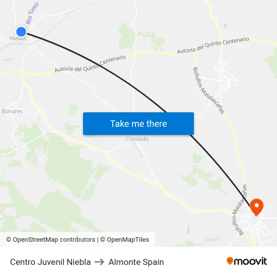 Centro Juvenil Niebla to Almonte Spain map
