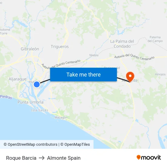 Roque Barcia to Almonte Spain map